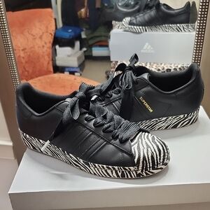 Adidas Superstar Black Zebra Pattern Sneakers